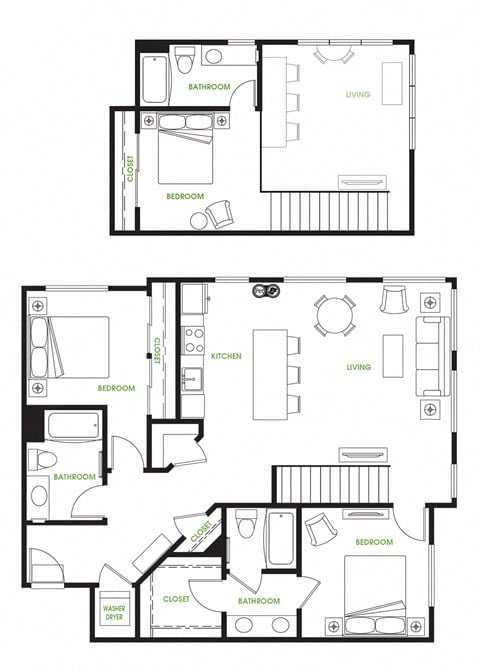 Floor plan for 3 beds, 3 baths, 1415 sqft